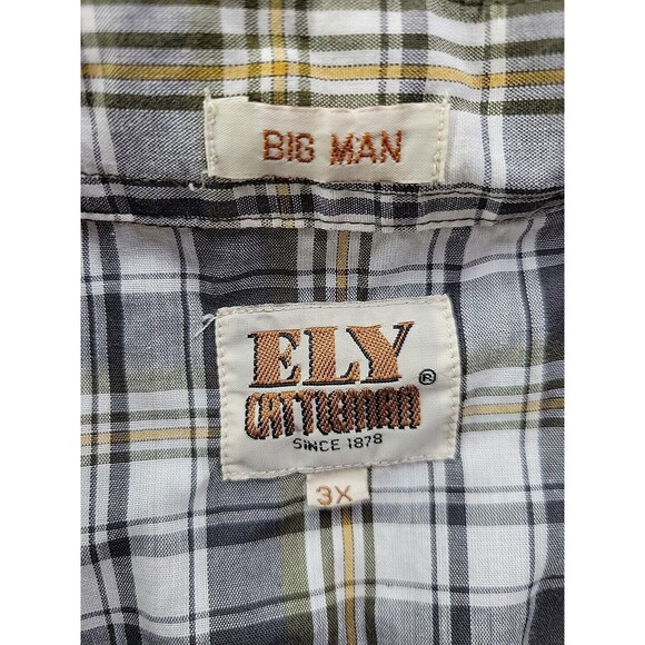 ELY CATTLEMAN Big Man 3X Plaid Short Sleeve Pearl Snap Button Down Shirt Gray - Picture 7 of 10